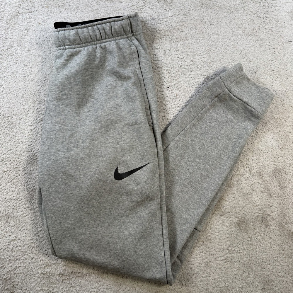 Nike Sweatpants Mens Small Grey French Terry Dri-Fit Drawstring Joggers Gym